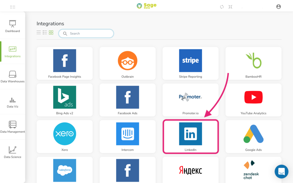 Third step on how to integrate SageData with LinkedIn LinkedIn integration SageData