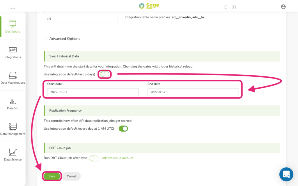 Tenth step on how to integrate SageData with LinkedIn SageData integration LinkedIn
