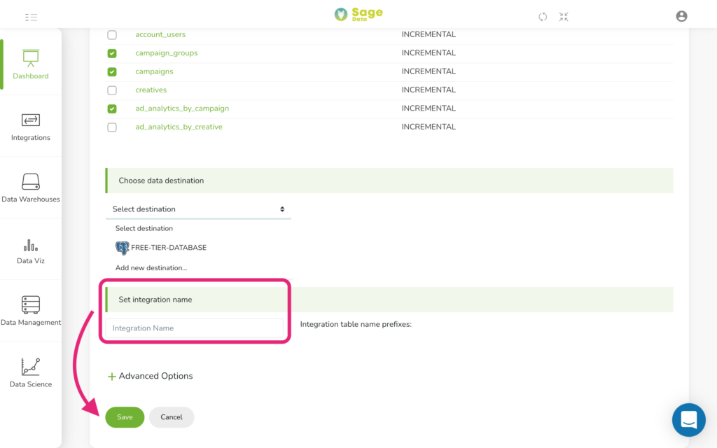 Ninth step on how to integrate SageData with LinkedIn Integration name for Linkedin