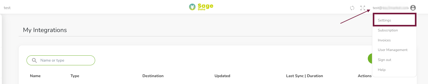 SageData Settings Notification